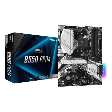 Mainboard ASROCK AMD B550 SAM4 ATX 2xPCI-Express 3.0 1x 1xPCI-Express 3.0 16x 2xM.2 1xPCI-Express 4.0 16x Memory DDR4 Memory slots 4 1x15pin D-sub 1xHDMI 1xUSB type C 5xUSB 3.2 1xPS/2 1xRJ45 3xAudio port B550PRO4