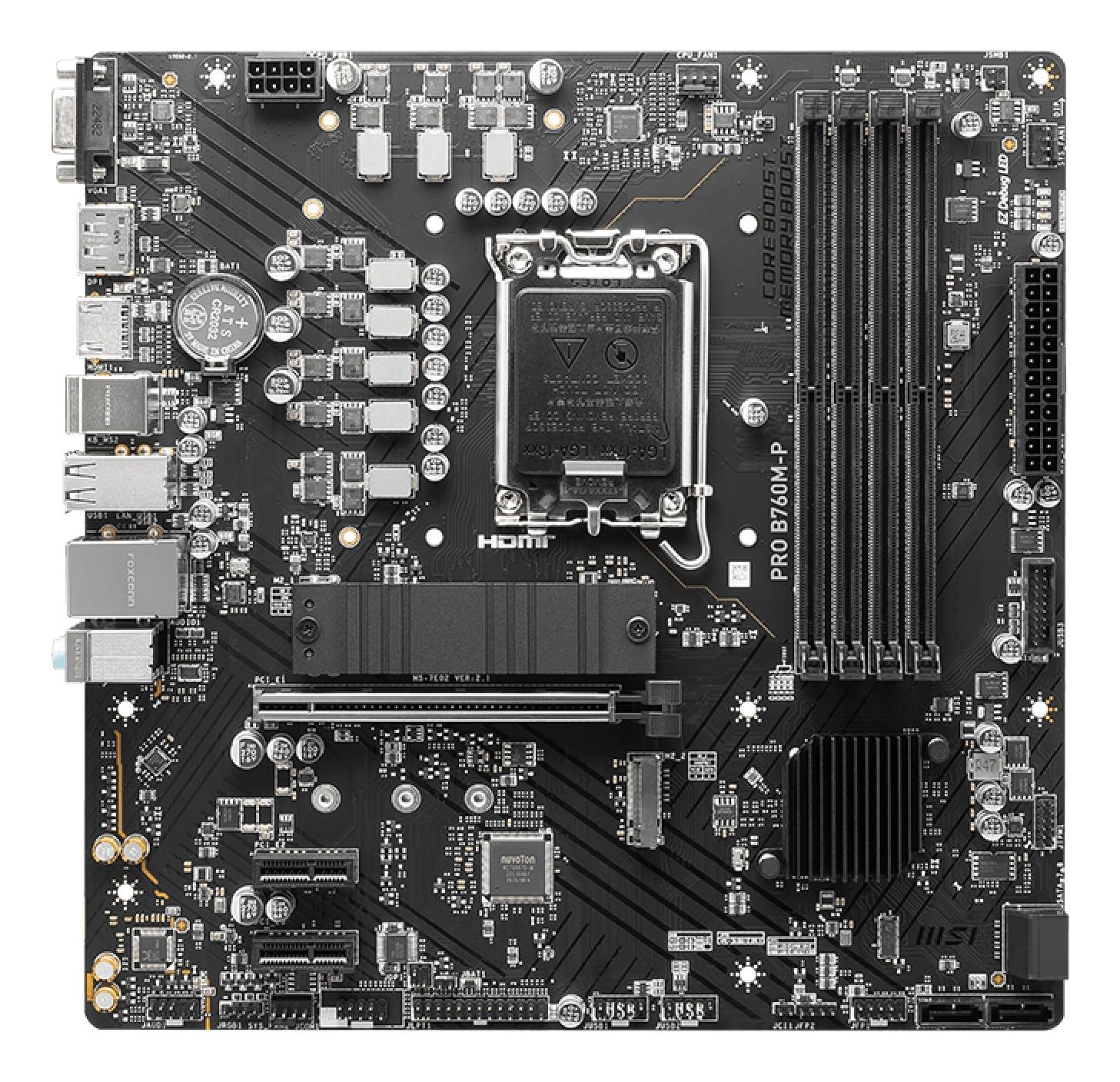 Mainboard MSI Intel B760 Express LGA1700 Micro-ATX Memory DDR5 Memory slots 4 2xPCI-Express 1x 1xPCI-Express 16x 2xM.2 1x15pin D-sub 1xHDMI 1xDisplayPort 4xUSB 2.0 1xUSB 3.2 1xUSB-C 2xPS/2 1xRJ45 3xAudio port PROB760M-P - Image 2