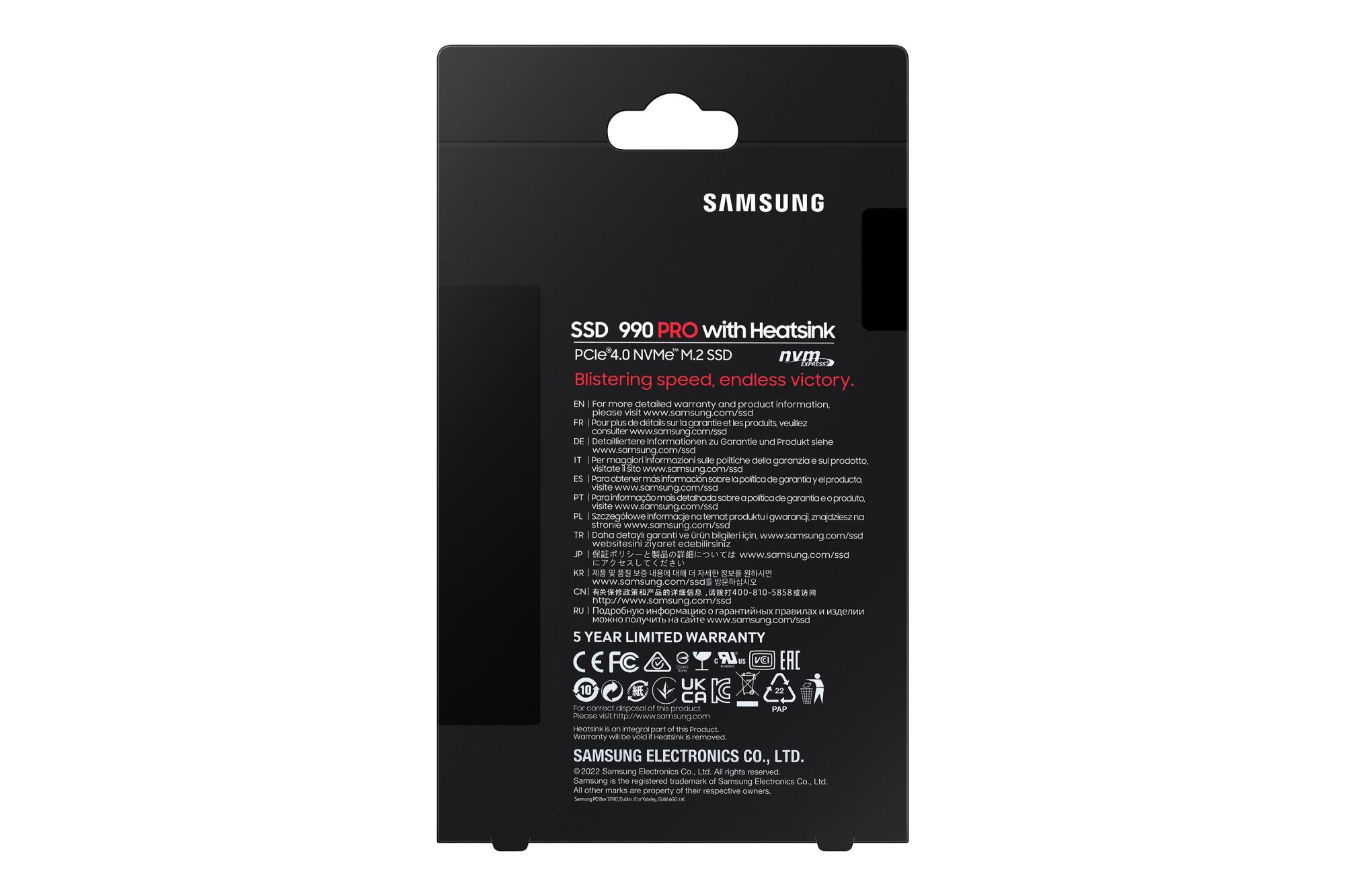 SSD SAMSUNG 990 PRO with Heatsink 4TB M.2 PCIe Gen4 NVMe TLC Write speed 6900 MBytes/sec Read speed 7450 MBytes/sec TBW 2400 TB MTBF 1500000 hours MZ-V9P4T0CW - Image 13