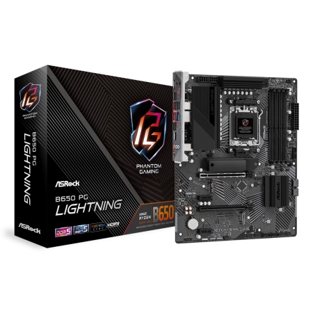Mainboard ASROCK AMD B650 SAM5 ATX Memory DDR5 Memory slots 4 2xPCI-Express 4.0 1x 2xPCI-Express 4.0 16x 3xM.2 1xHDMI 1xAudio-In 1xAudio-Out 1xMicrophone 4xUSB 2.0 7xUSB 3.2 2xUSB-C 1xRJ45 B650PGLIGHTNING