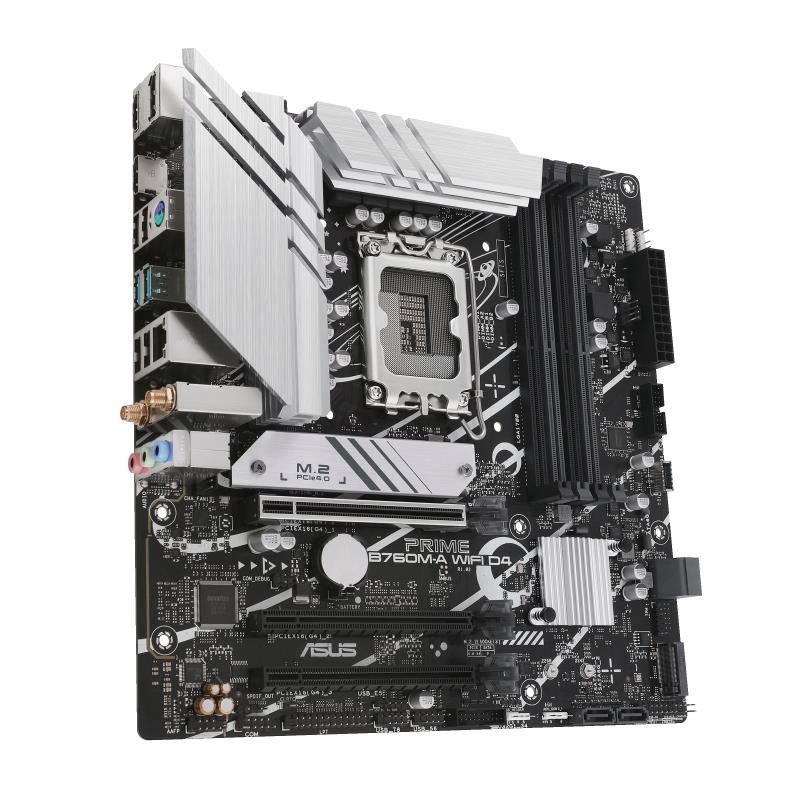 Mainboard ASUS Intel B760 Express LGA1700 Micro-ATX Memory DDR4 Memory slots 4 3xPCI-Express 4.0 16x 2xM.2 2xHDMI 1xDisplayPort 4xUSB 2.0 2xUSB 3.2 1xPS/2 1xRJ45 3xAudio port PRIMEB760M-AWIFID4 - Image 3