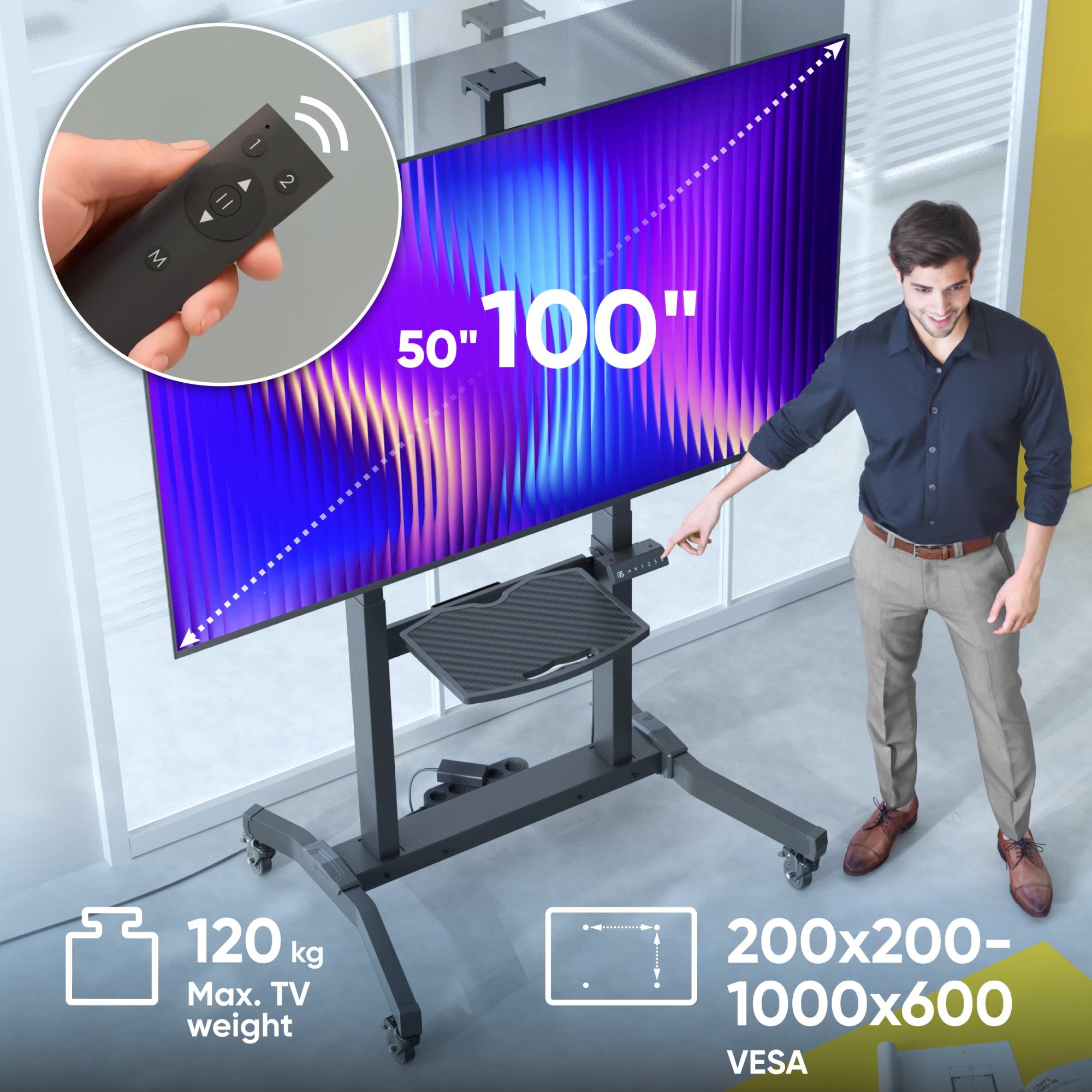 TV SET ACC MOTOR. MOBILE STAND/50-100" BLACK TS1991E-B ONKRON - Image 2