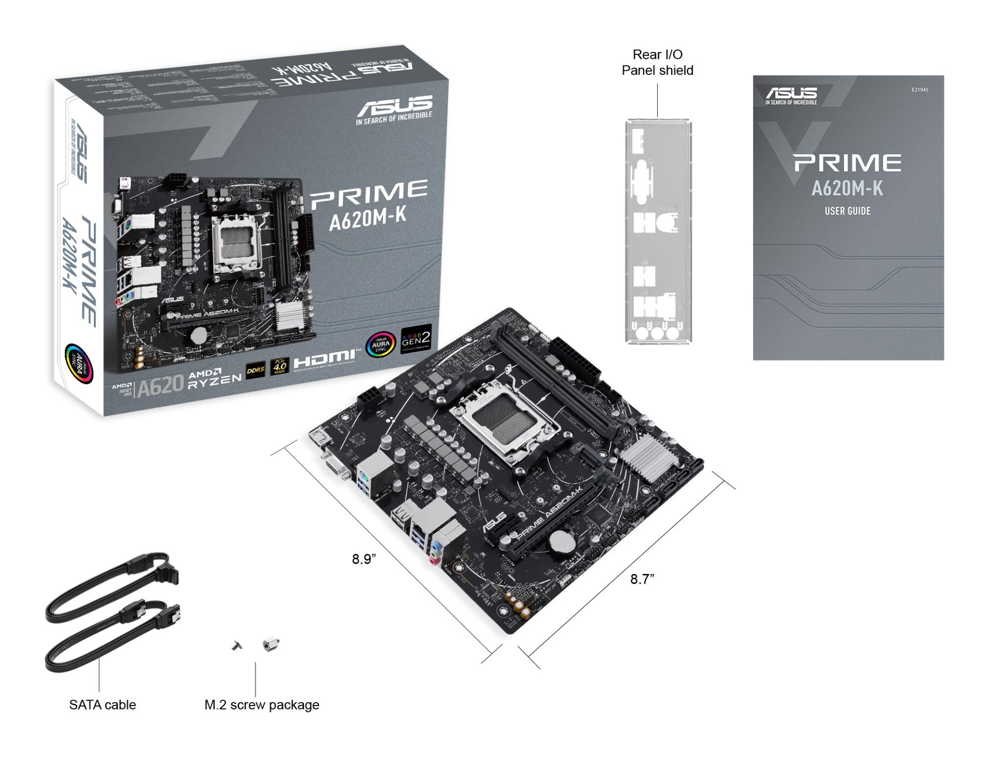 Mainboard ASUS AMD A620 Micro-ATX Memory DDR5 Memory slots 2 1xPCI-Express 3.0 1x 1xPCI-Express 4.0 16x 1xM.2 1x15pin D-sub 1xHDMI 2xUSB 2.0 4xUSB 3.2 1xPS/2 1xRJ45 3xAudio port PRIMEA620M-K - Image 8