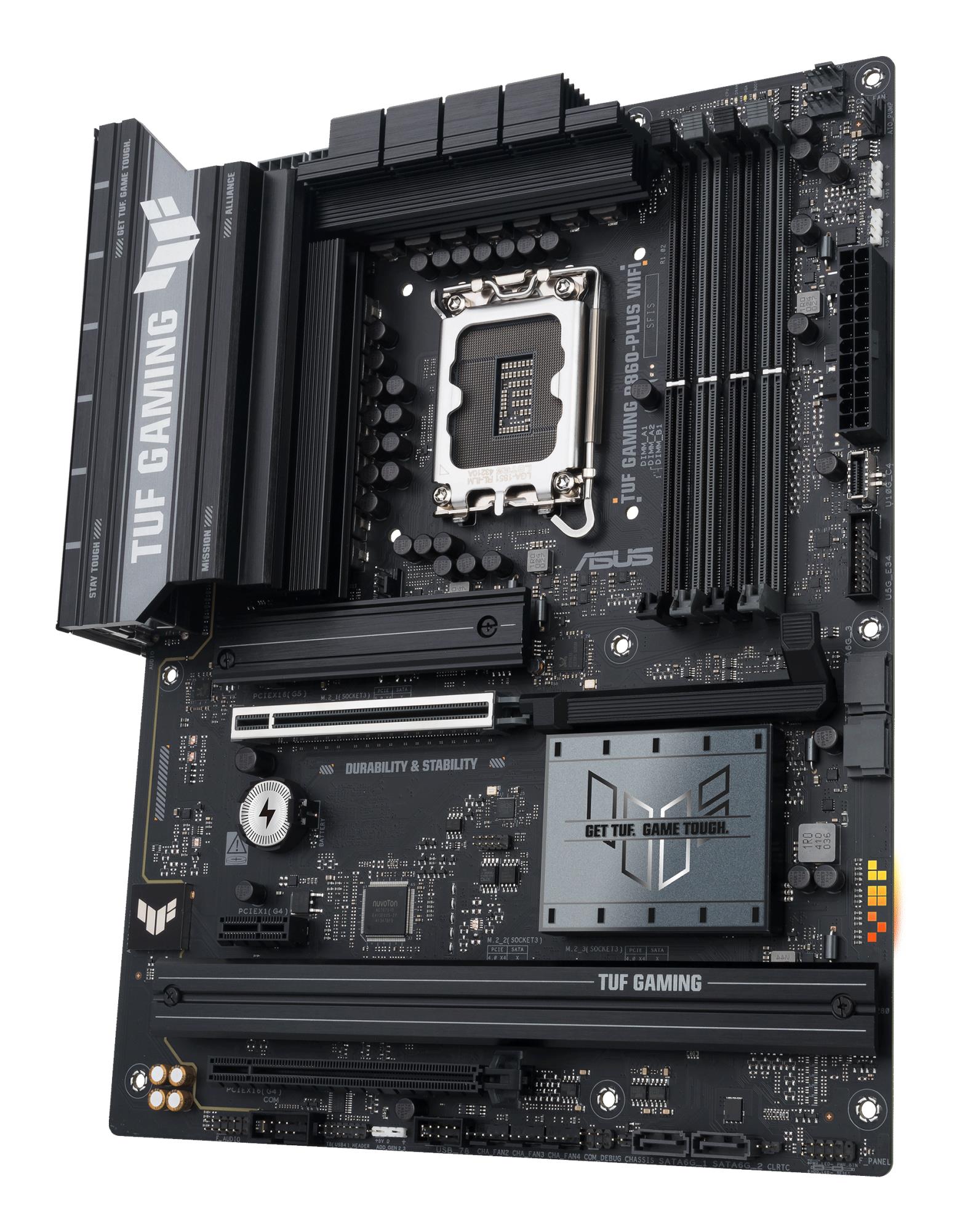 Mainboard ASUS Intel B860 Express LGA1851 ATX Memory DDR5 Memory slots 4 1xPCI-Express 4.0 1x 1xPCI-Express 4.0 16x 1xPCI-Express 5.0 16x 3xM.2 1xHDMI 1xDisplayPort 2xUSB 2.0 3xUSB 3.0 2xUSB 3.2 1xUSB-C 1xOptical S/PDIF 1xRJ45 5xAudio port TUFGAMINGB860-PLUSWIFI - Image 4
