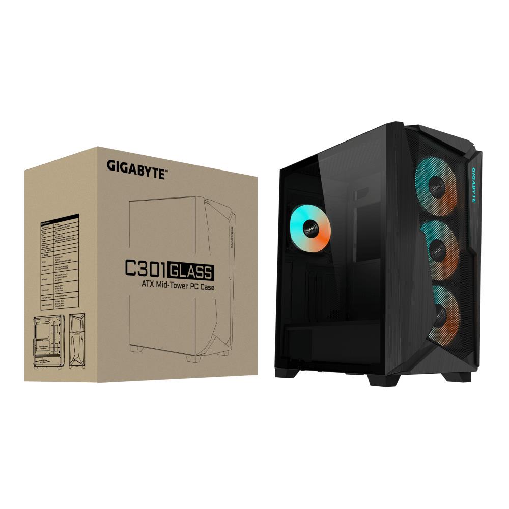 Case GIGABYTE C301G V2 BLACK MidiTower Case product features Transparent panel Not included ATX EATX MicroATX MiniITX Colour Black C301GV2 - Image 7
