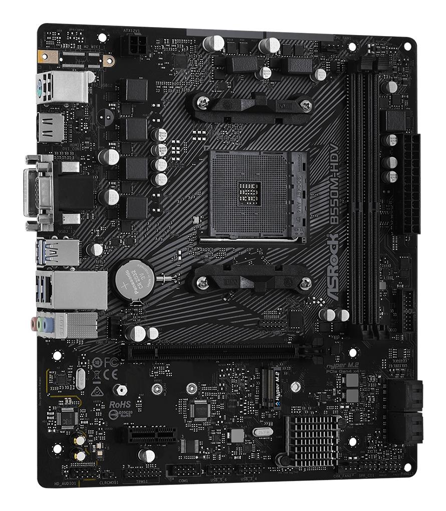 Mainboard ASROCK AMD B550 SAM4 MicroATX 1xPCI-Express 3.0 1x 1xM.2 1xPCI-Express 4.0 16x Memory DDR4 Memory slots 2 1x15pin D-sub 1xDVI 1xHDMI 2xUSB 2.0 4xUSB 3.2 1xPS/2 1xRJ45 3xAudio port B550M-HDV - Image 4