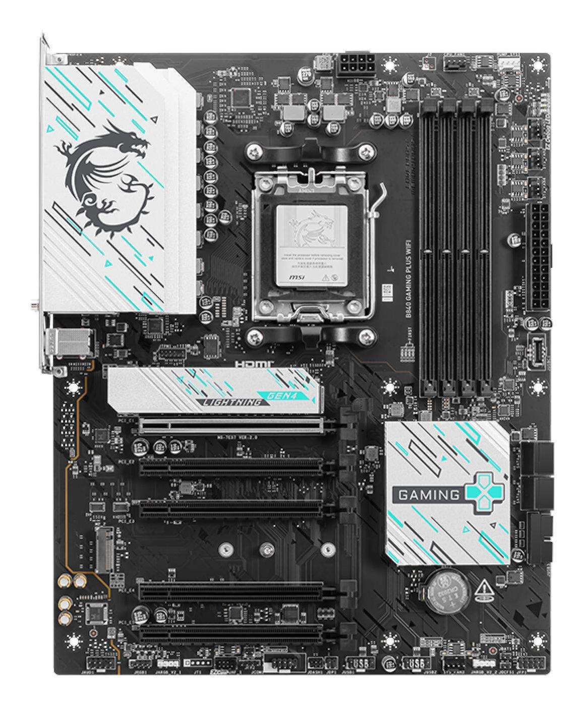 Mainboard MSI AMD B840 SAM5 ATX Memory slots 4 5xPCI-Express 16x 2xM.2 1xHDMI 1xAudio-In 1xAudio-Out 1xMicrophone 4xUSB 2.0 3xUSB 3.2 1xUSB-C 1xRJ45 B840GAMINGPLUSWIFI - Image 2