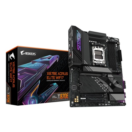Mainboard GIGABYTE AMD X870E SAM5 ATX Memory DDR5 Memory slots 4 1xPCI-Express 3.0 4x 1xPCI-Express 4.0 4x	 1xPCI-Express 5.0 16x 4xM.2 1xHDMI 4xUSB 2.0 6xUSB 3.2 2xUSB-C 1xOptical S/PDIF 1xRJ45 2xAudio port X870EAELITEWIFI71.2