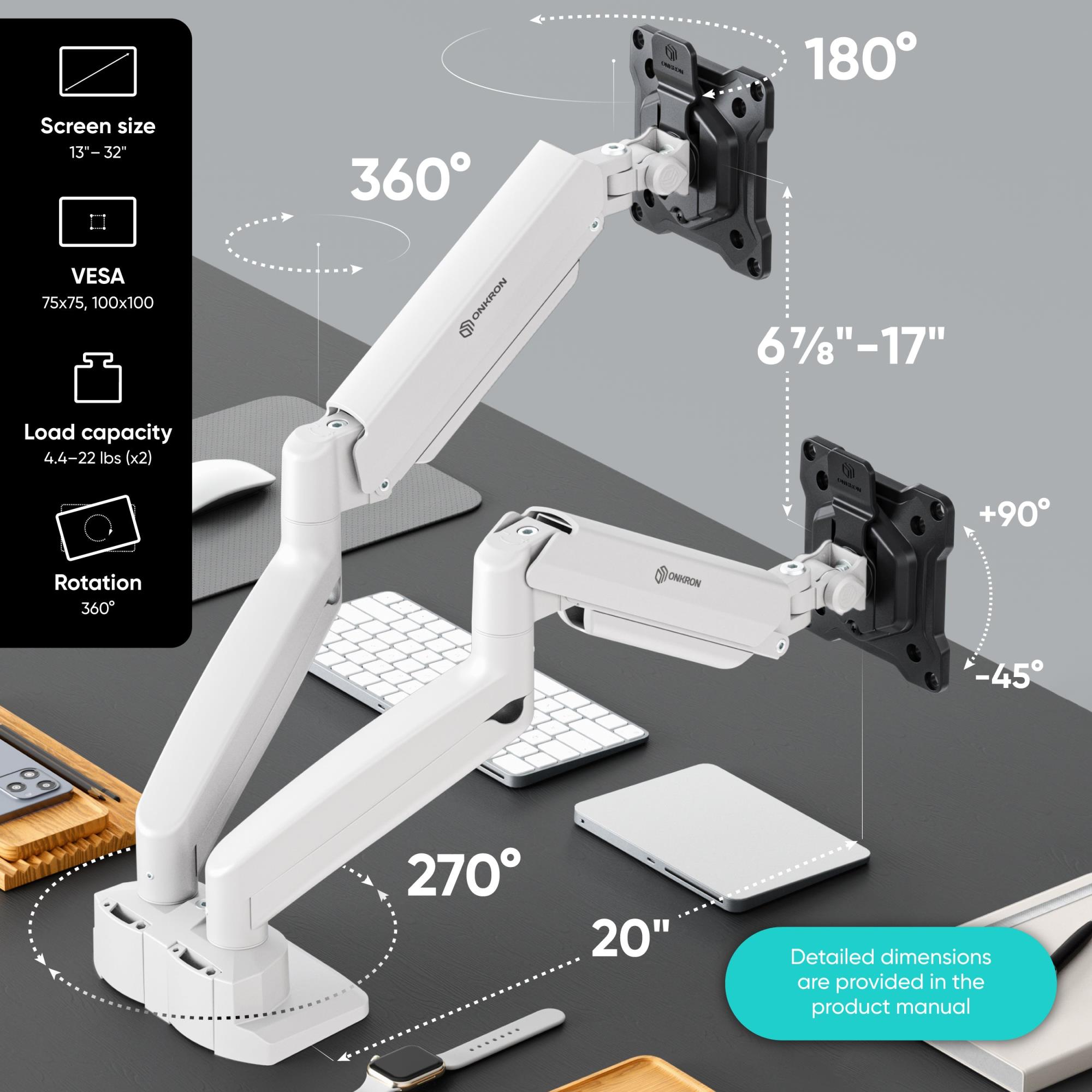 MONITOR ACC DESK MOUNT/13-32" BLK/WHT G160-BW ONKRON - Image 3