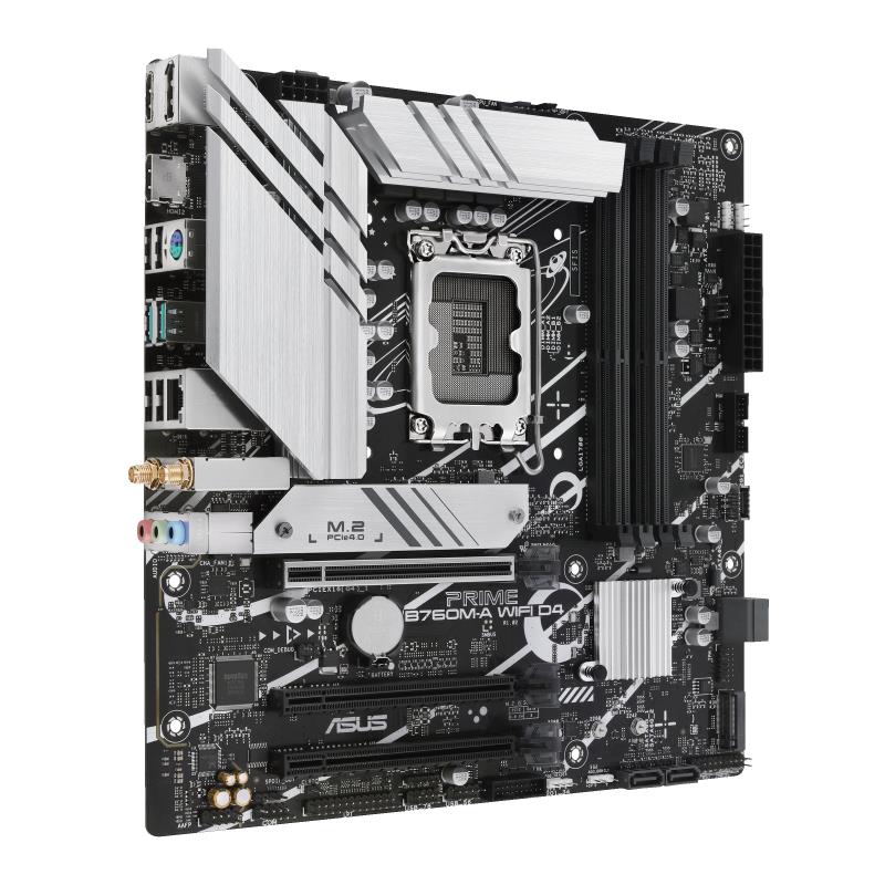 Mainboard ASUS Intel B760 Express LGA1700 Micro-ATX Memory DDR4 Memory slots 4 3xPCI-Express 4.0 16x 2xM.2 2xHDMI 1xDisplayPort 4xUSB 2.0 2xUSB 3.2 1xPS/2 1xRJ45 3xAudio port PRIMEB760M-AWIFID4 - Image 2