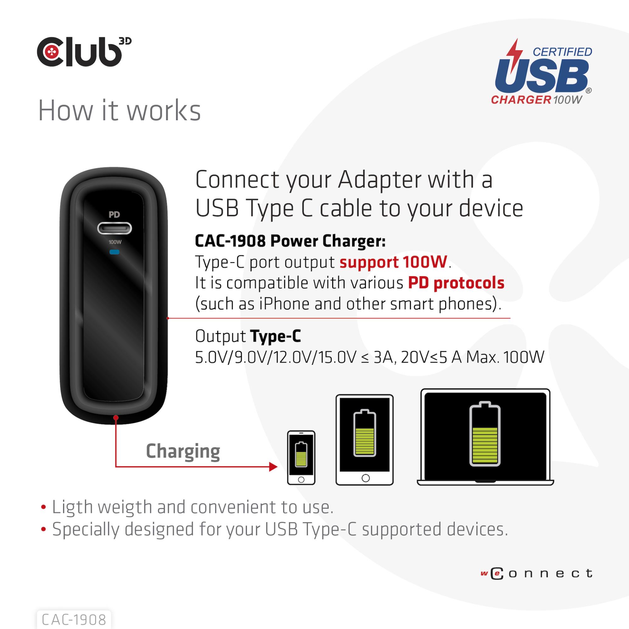 MOBILE TRAVEL CHARGER USB-C/100W CAC-1908EU CLUB3D - Image 5