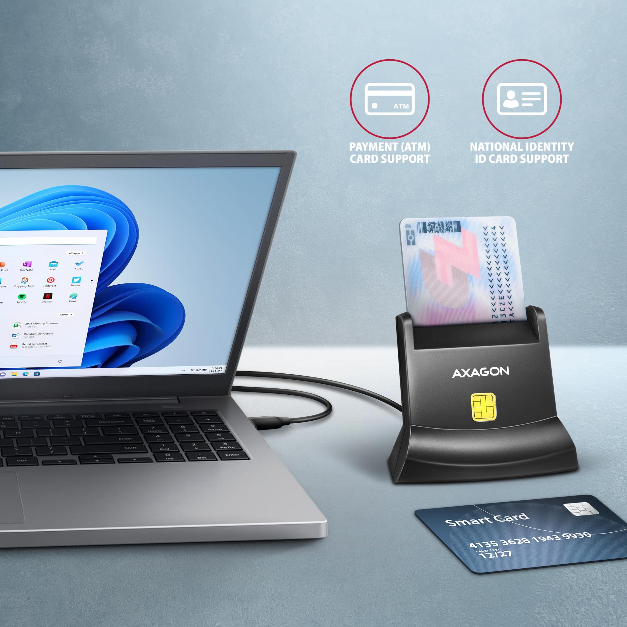 CARD READER STAND SMARTCARD/ID/USB-C 1.2M CRE-SM4NC AXAGON - Image 2