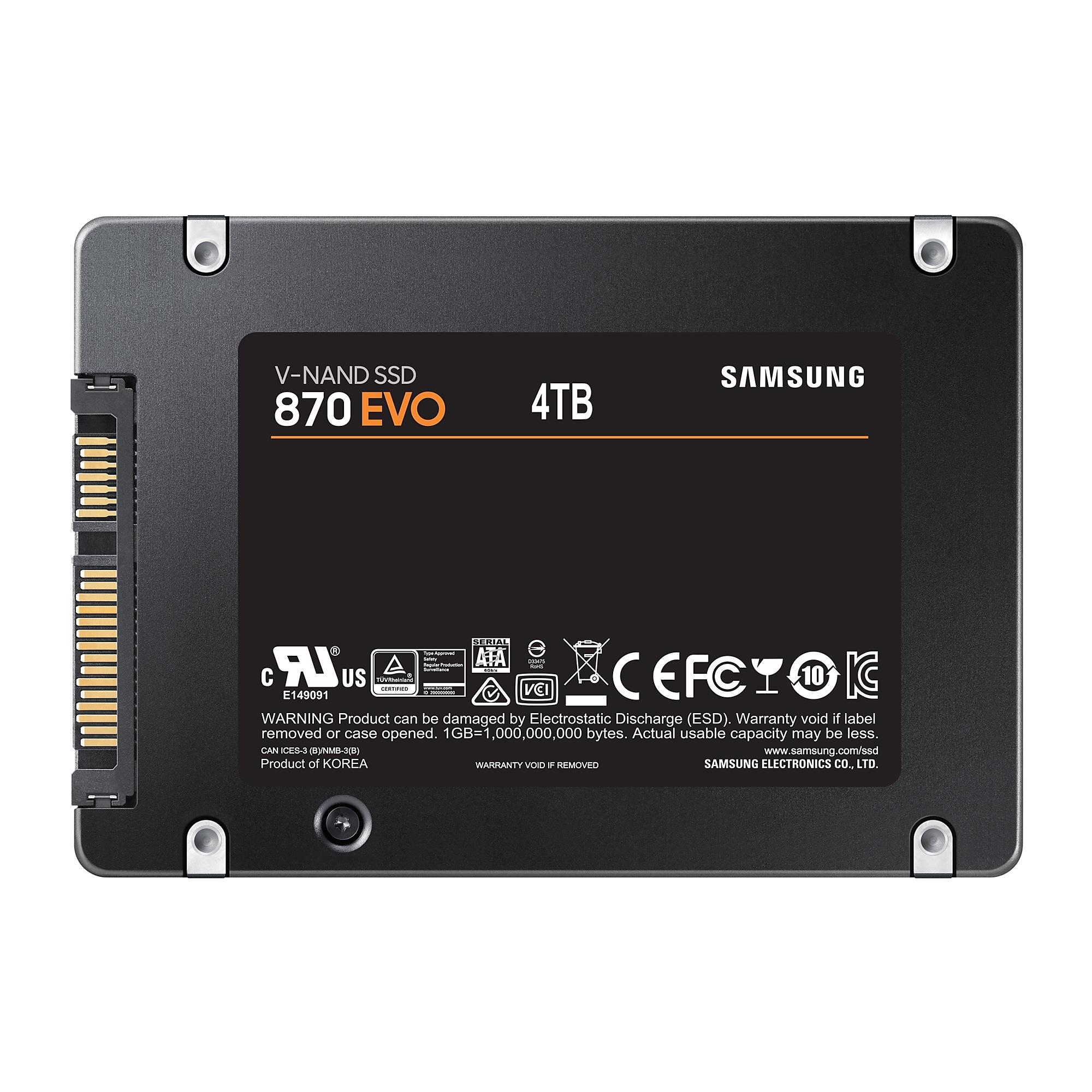 SSD SAMSUNG 870 EVO 4TB SATA SATA 3.0 MLC Write speed 530 MBytes/sec Read speed 560 MBytes/sec 2,5" TBW 2400 TB MTBF 1500000 hours MZ-77E4T0B/EU