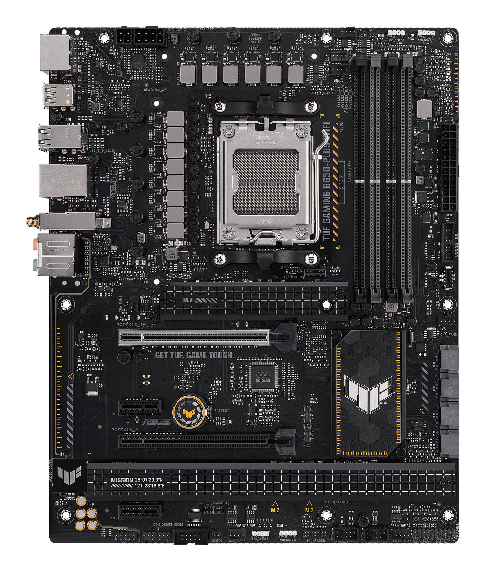 Mainboard ASUS AMD B650 SAM5 ATX Memory DDR5 Memory slots 4 2xPCI-Express 4.0 1x 2xPCI-Express 4.0 16x 3xM.2 1xHDMI 1xDisplayPort 4xUSB 2.0 2xUSB 3.2 2xUSB-C 1xRJ45 5xAudio port TUFGAMINGB650-PLUSWIFI - Image 3
