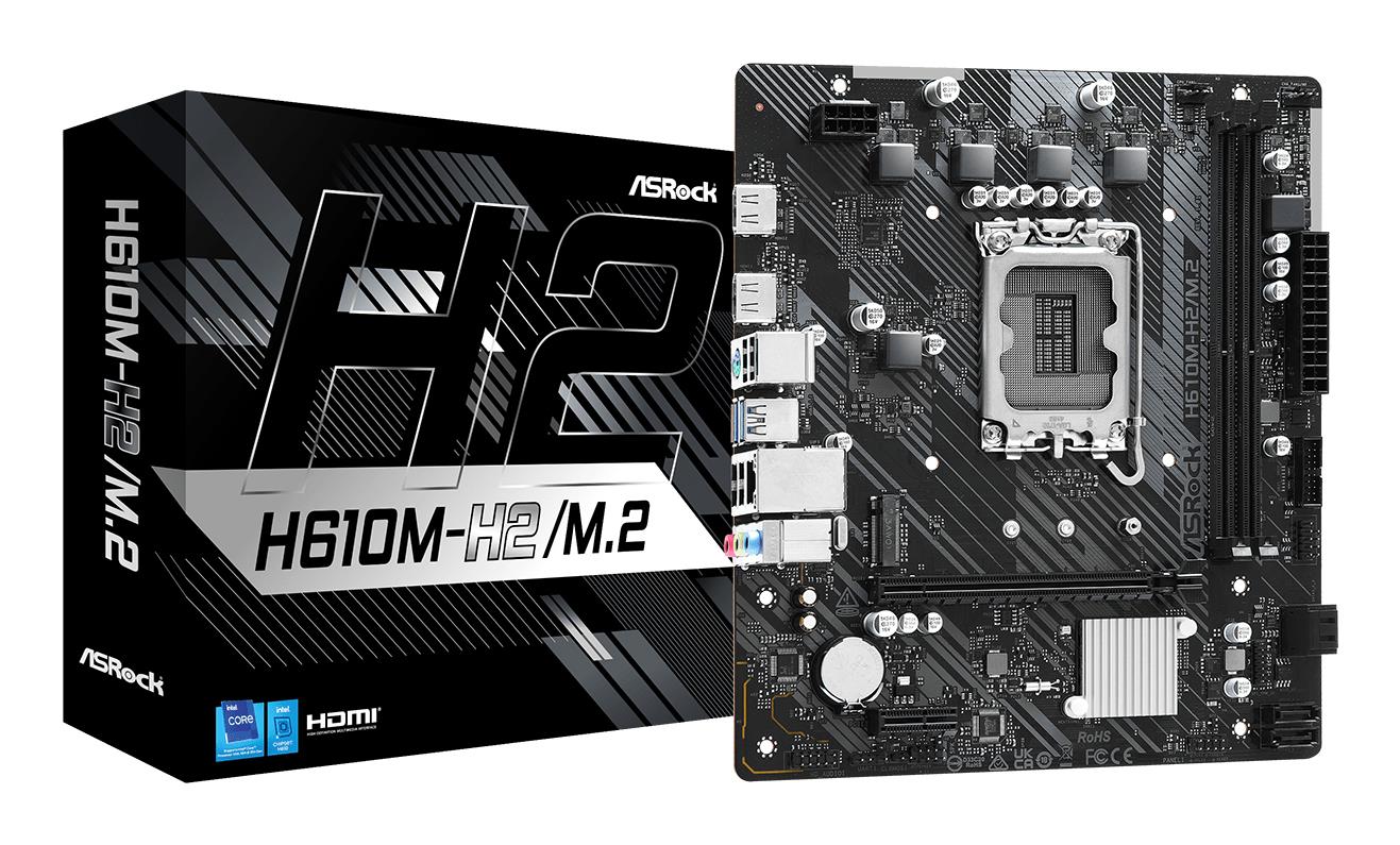 Mainboard ASROCK Intel H610 LGA1700 Micro-ATX Memory DDR4 Memory slots 2 1xPCI-Express 3.0 1x 1xPCI-Express 4.0 16x 1xM.2 2xHDMI 4xUSB 2.0 2xUSB 3.2 1xPS/2 1xRJ45 3xAudio port H610M-H2/M.2