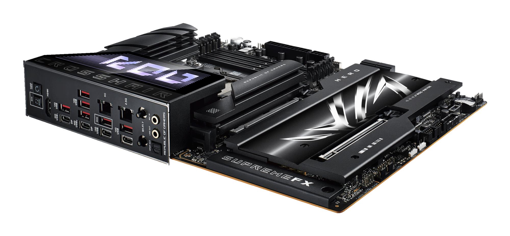 Mainboard ASUS AMD X870E SAM5 ATX Memory DDR5 Memory slots 4 2xPCI-Express 4.0 16x 2xPCI-Express 5.0 16x 4xM.2 1xHDMI 1xAudio-In 1xAudio-Out 6xUSB 3.2 2xUSB-C 2xUSB4 1xOptical S/PDIF 1xRJ45 ROGCROSSHAIRX870EHERO - Image 9