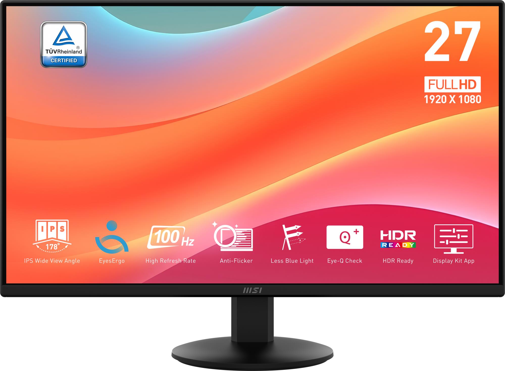 LCD Monitor MSI PRO MP272L 27" Business Matte Panel IPS 1920x1080 16:9 100Hz 1 ms Tilt Colour Black PROMP272L - Image 2