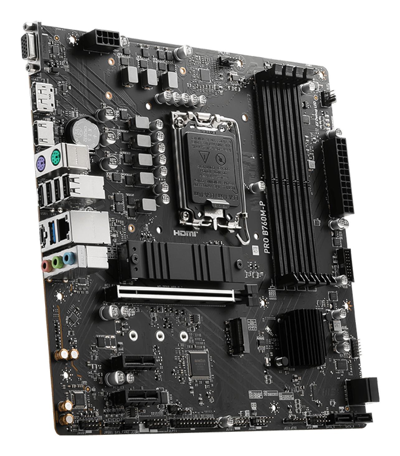 Mainboard MSI Intel B760 Express LGA1700 Micro-ATX Memory DDR5 Memory slots 4 2xPCI-Express 1x 1xPCI-Express 16x 2xM.2 1x15pin D-sub 1xHDMI 1xDisplayPort 4xUSB 2.0 1xUSB 3.2 1xUSB-C 2xPS/2 1xRJ45 3xAudio port PROB760M-P - Image 4