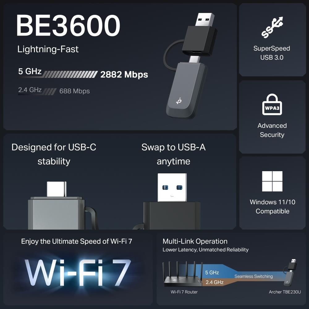 WRL ADAPTER 3600MBPS WI-FI 7/ARCHER TBE230U TP-LINK - Image 4