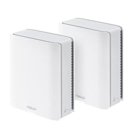 Wireless Router ASUS ZenWiFi BT10 (2pk) Product type Mesh system Qtty 2 pc(s) Wi-Fi band Tri-band (2.4 GHz / 5 GHz / 6 GHz) Wi-Fi 7 (802.11be) Ethernet WAN Yes 3xEthernet LAN (RJ-45) ports WLAN speed 11529 Mbit/s Internal memory 2000 MB Flash memory 256 MB White 90IG08Y0-MO3C40